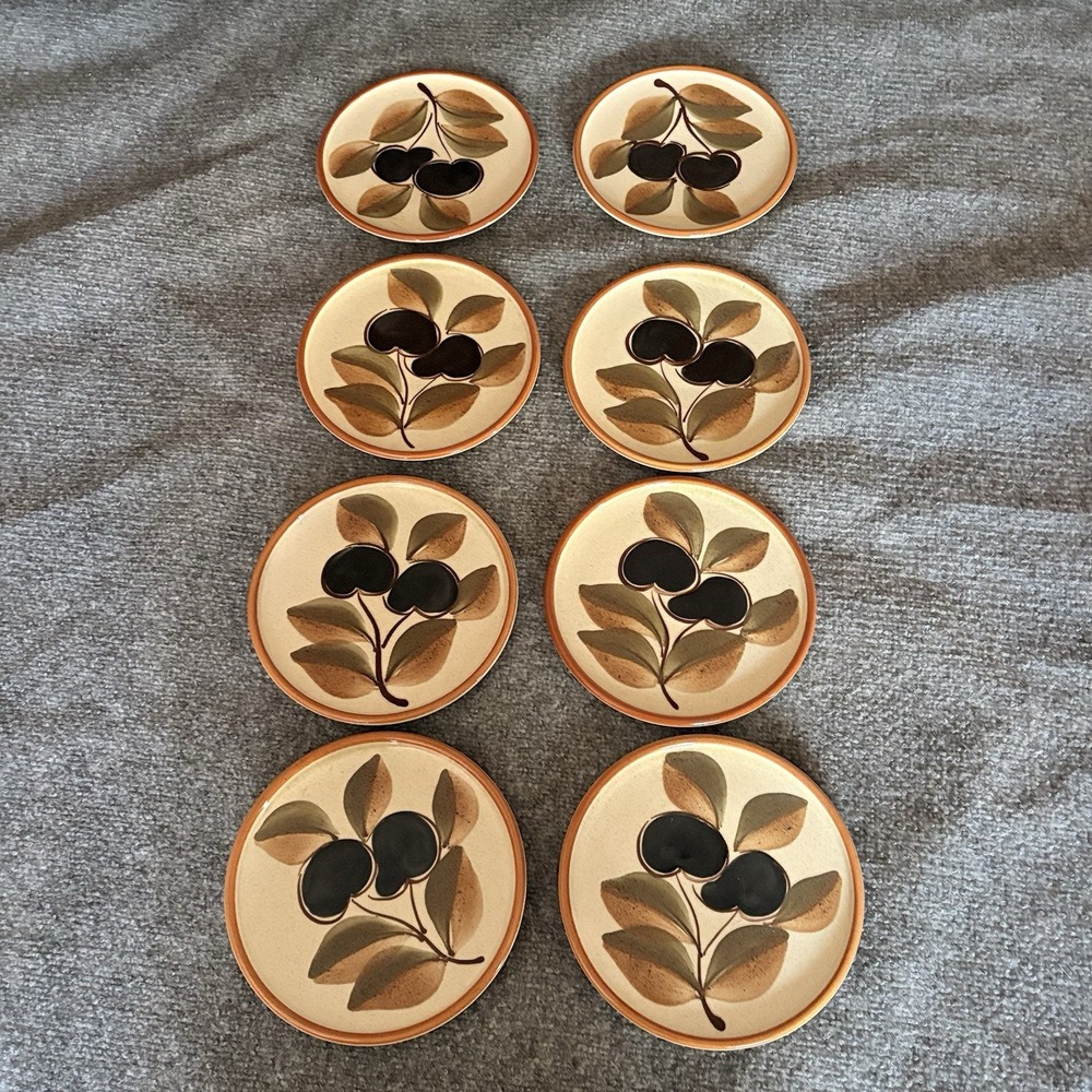 Vintage Waechtersbach Dessert Plates Set Of 8‎ Plum Leaf West Germany 7.5" 1970s